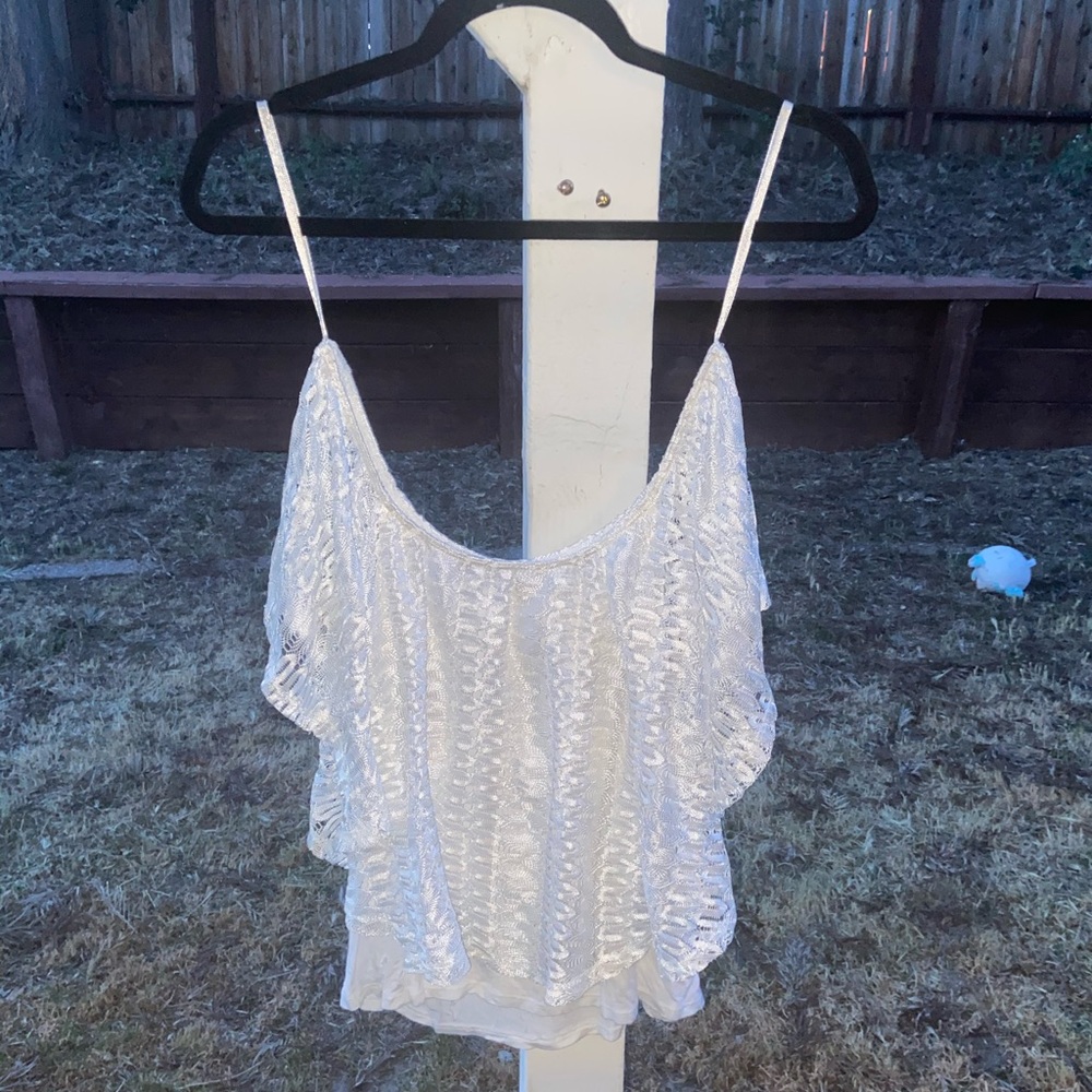 White off the shoulder shirt.